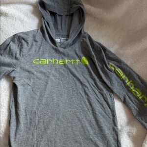 Youth Carhartt Heather Gray Hoodie with Lime Logo Sz 7